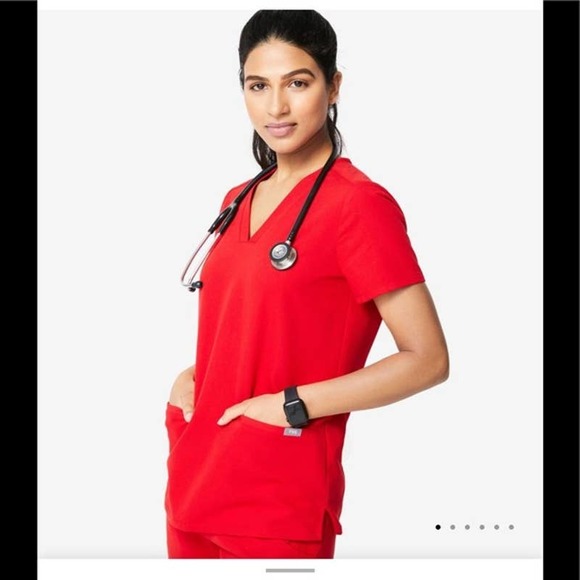 Figs Tops Figs Scrub Top Womens 2xl Red Casma Vneck Three Pocket